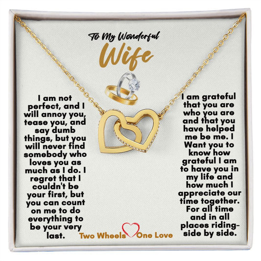 Interlocking Hearts Necklace ( Yellow & White Gold Variants) | To My Wife | Anniversary Gift for Wife, Wife Necklace Gift | Valentine's Gift