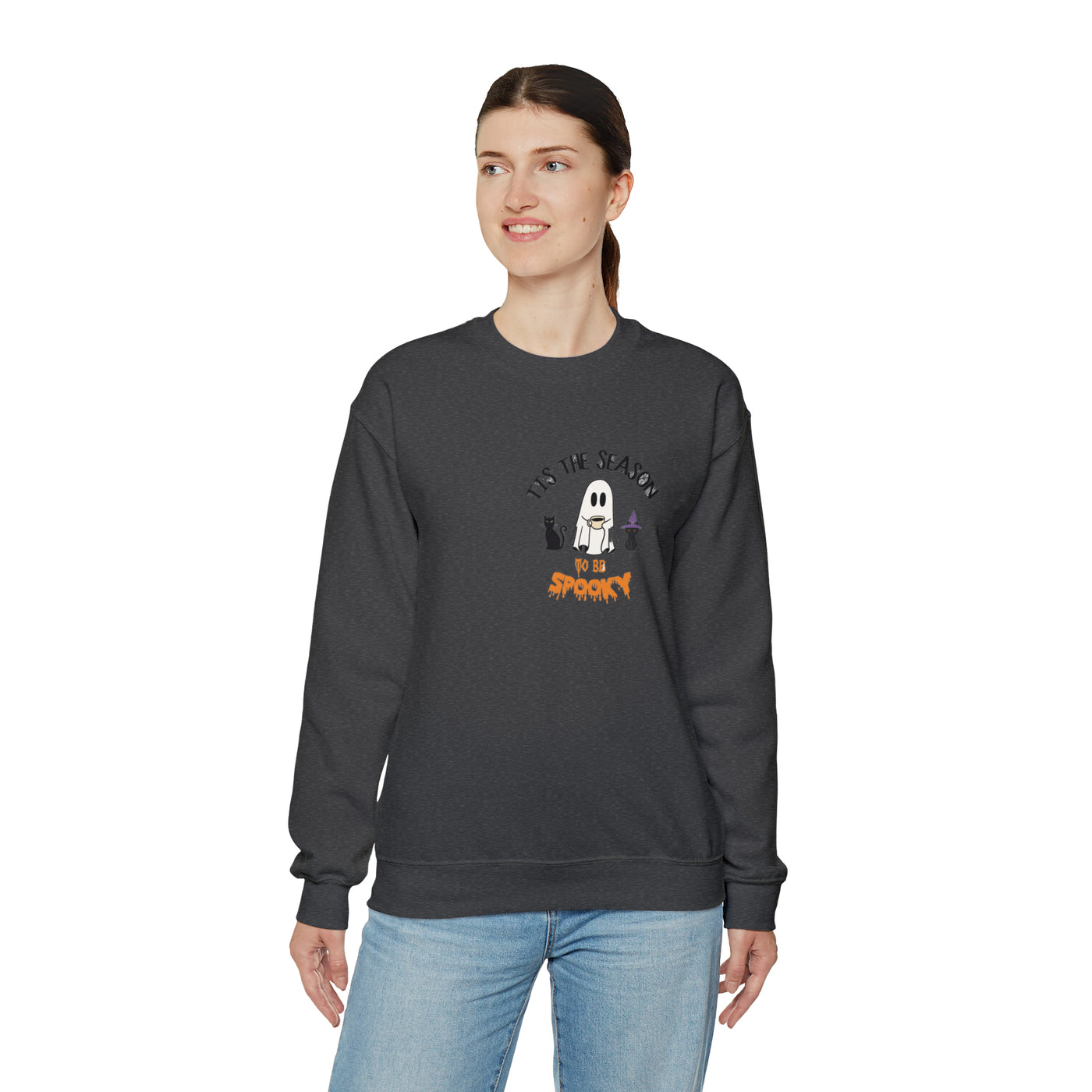 Unisex Cute Spooky Coffee Sweatshirt – Perfect for Fall, Halloween, and Coffee Lovers!