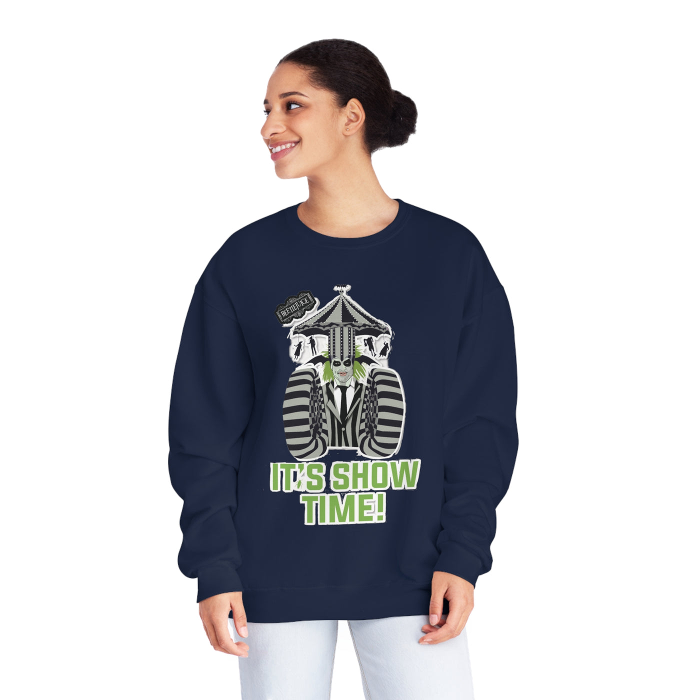 Unisex NuBlend® Crewneck Sweatshirt,Unleash Your Unique Style: Custom BeetleJuice Sweatshirt for a Spook-tacular Halloween,Halloween Party Sweatshirt, Halloween Gift, Fall Sweatshirt,Fall Gift