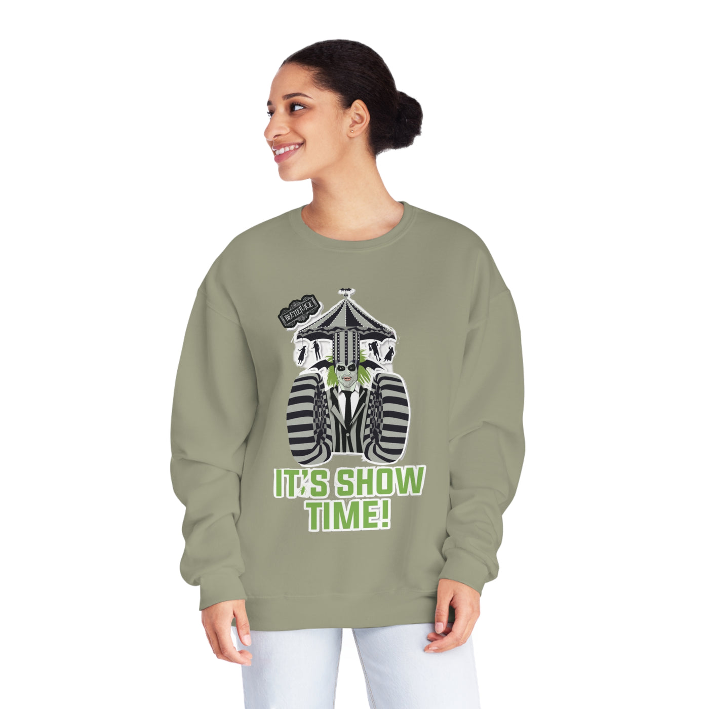 Unisex NuBlend® Crewneck Sweatshirt,Unleash Your Unique Style: Custom BeetleJuice Sweatshirt for a Spook-tacular Halloween,Halloween Party Sweatshirt, Halloween Gift, Fall Sweatshirt,Fall Gift