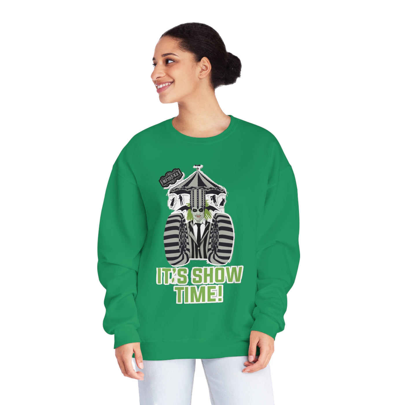 Unisex NuBlend® Crewneck Sweatshirt,Unleash Your Unique Style: Custom BeetleJuice Sweatshirt for a Spook-tacular Halloween,Halloween Party Sweatshirt, Halloween Gift, Fall Sweatshirt,Fall Gift