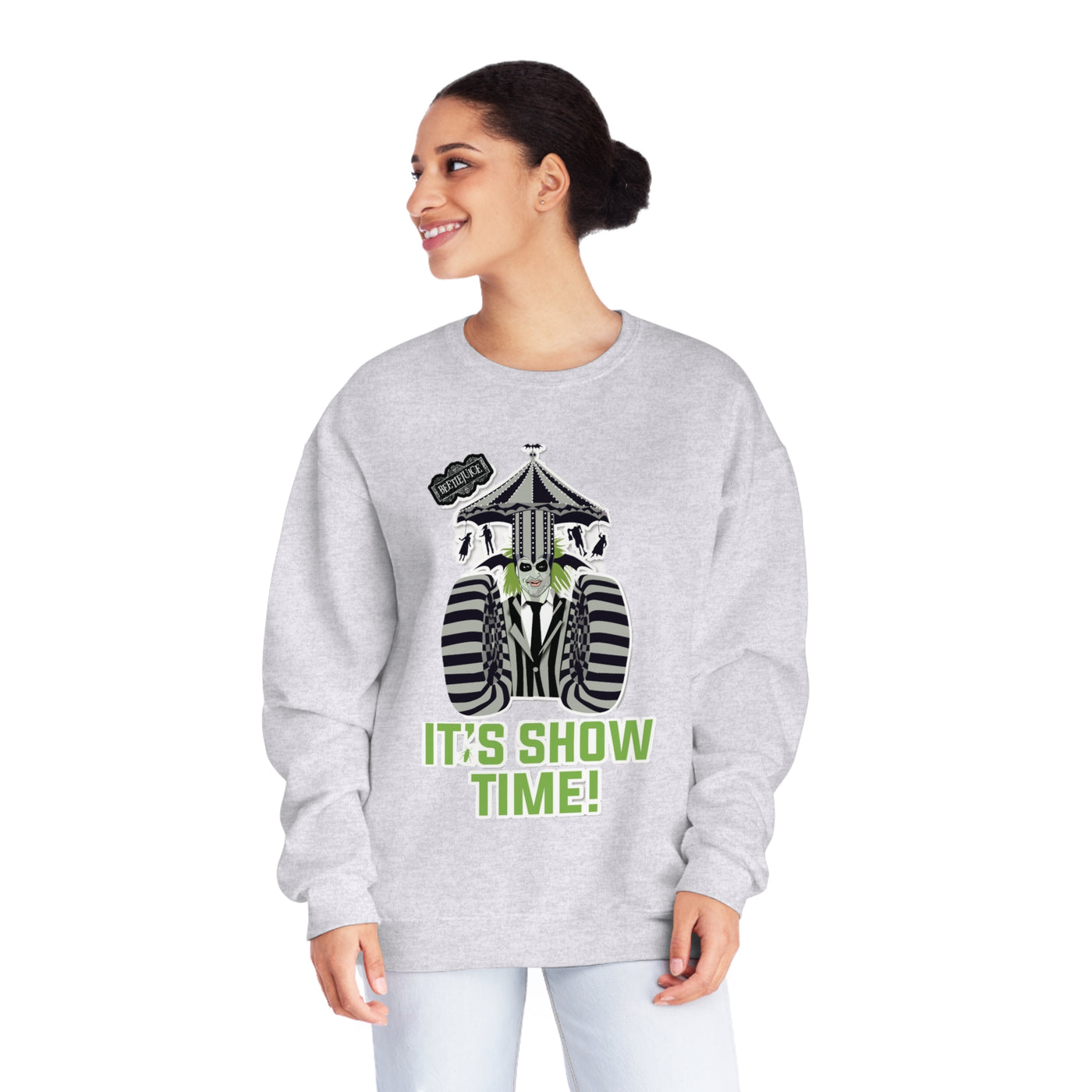 Unisex NuBlend® Crewneck Sweatshirt,Unleash Your Unique Style: Custom BeetleJuice Sweatshirt for a Spook-tacular Halloween,Halloween Party Sweatshirt, Halloween Gift, Fall Sweatshirt,Fall Gift