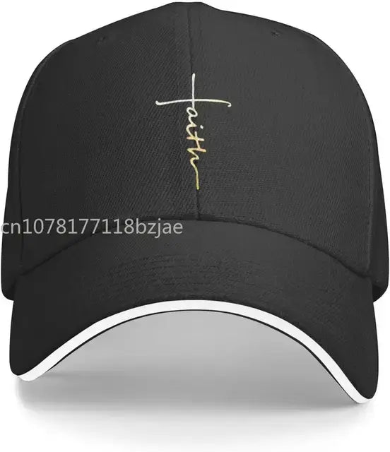 Faith Cross Black Baseball Cap – Christian Men’s Adjustable Trucker Hat, Cowboy Style, Summer Sun Dad Hat