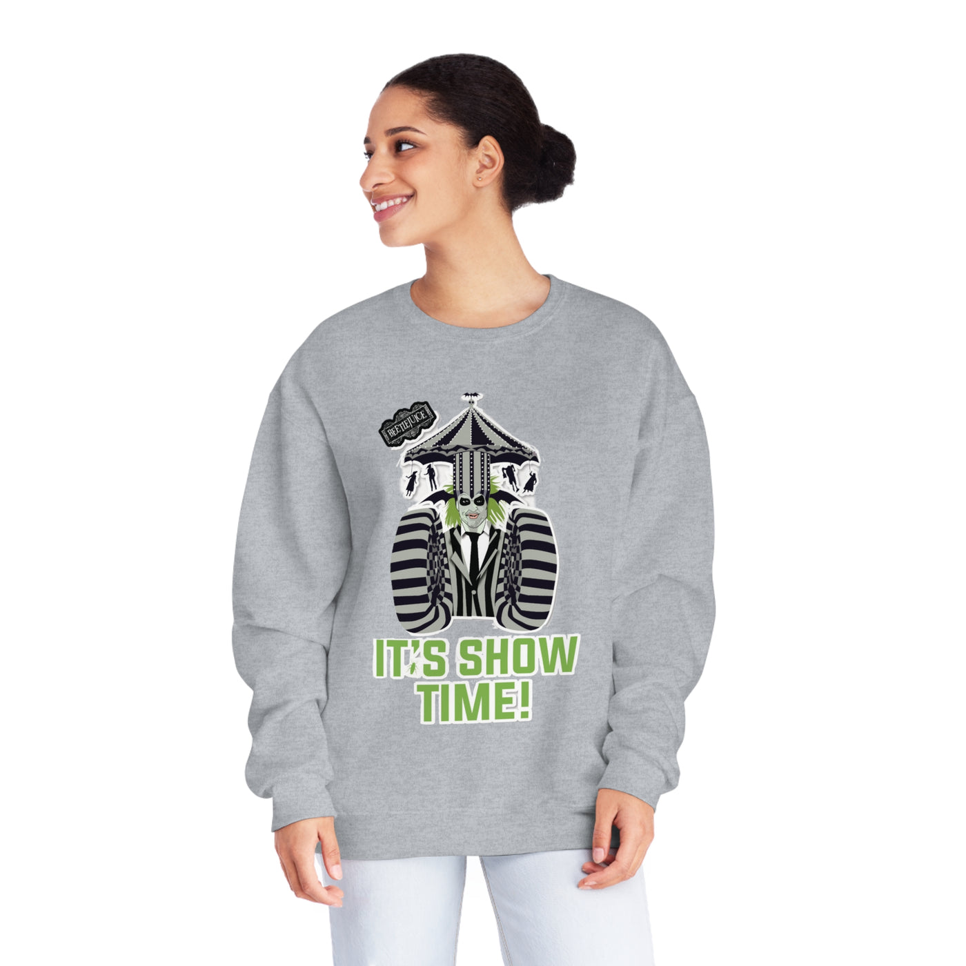 Unisex NuBlend® Crewneck Sweatshirt,Unleash Your Unique Style: Custom BeetleJuice Sweatshirt for a Spook-tacular Halloween,Halloween Party Sweatshirt, Halloween Gift, Fall Sweatshirt,Fall Gift