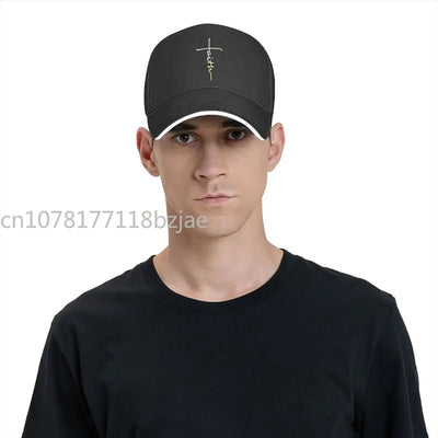 Faith Cross Black Baseball Cap – Christian Men’s Adjustable Trucker Hat, Cowboy Style, Summer Sun Dad Hat