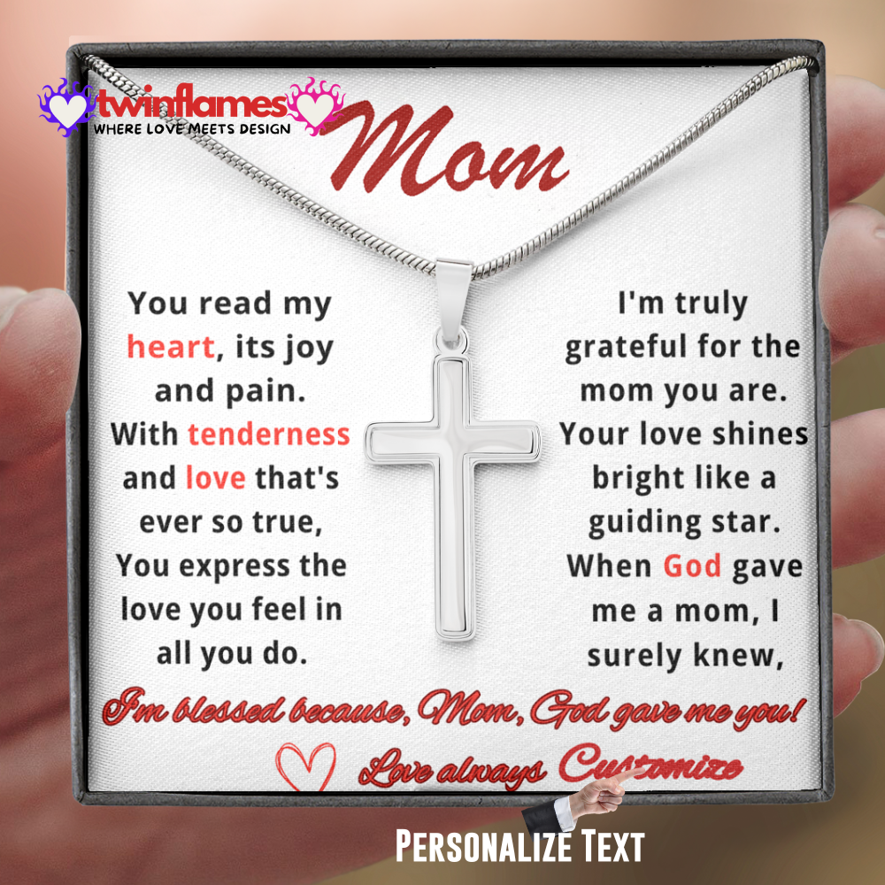 Stainless Cross Necklace – Unique Mother’s Day or Birthday Gift for Mom, with Personalized Message Card!