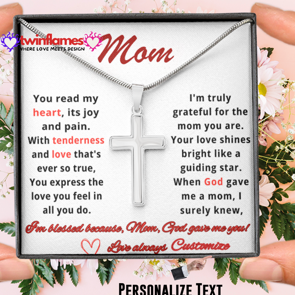 Stainless cross necklace, Gift For Mom From Daughter Son, Mother's Day Necklace, Gift, Mom Birthday Gift, Mom Necklace, Unique Mothers Day Gift, Mother's Day Jewelry Gift with a Personalized Message Card