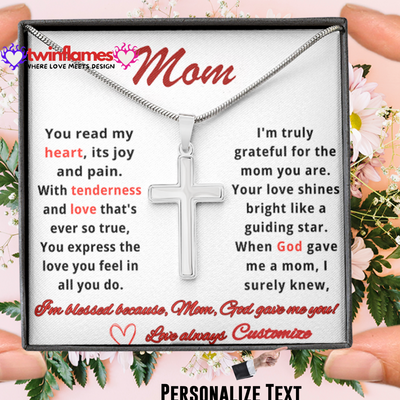 Stainless Cross Necklace – Unique Mother’s Day or Birthday Gift for Mom, with Personalized Message Card!