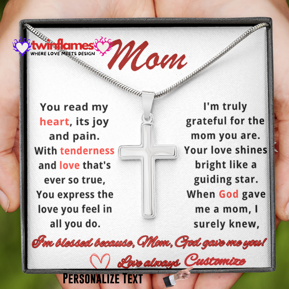 Stainless Cross Necklace – Unique Mother’s Day or Birthday Gift for Mom, with Personalized Message Card!