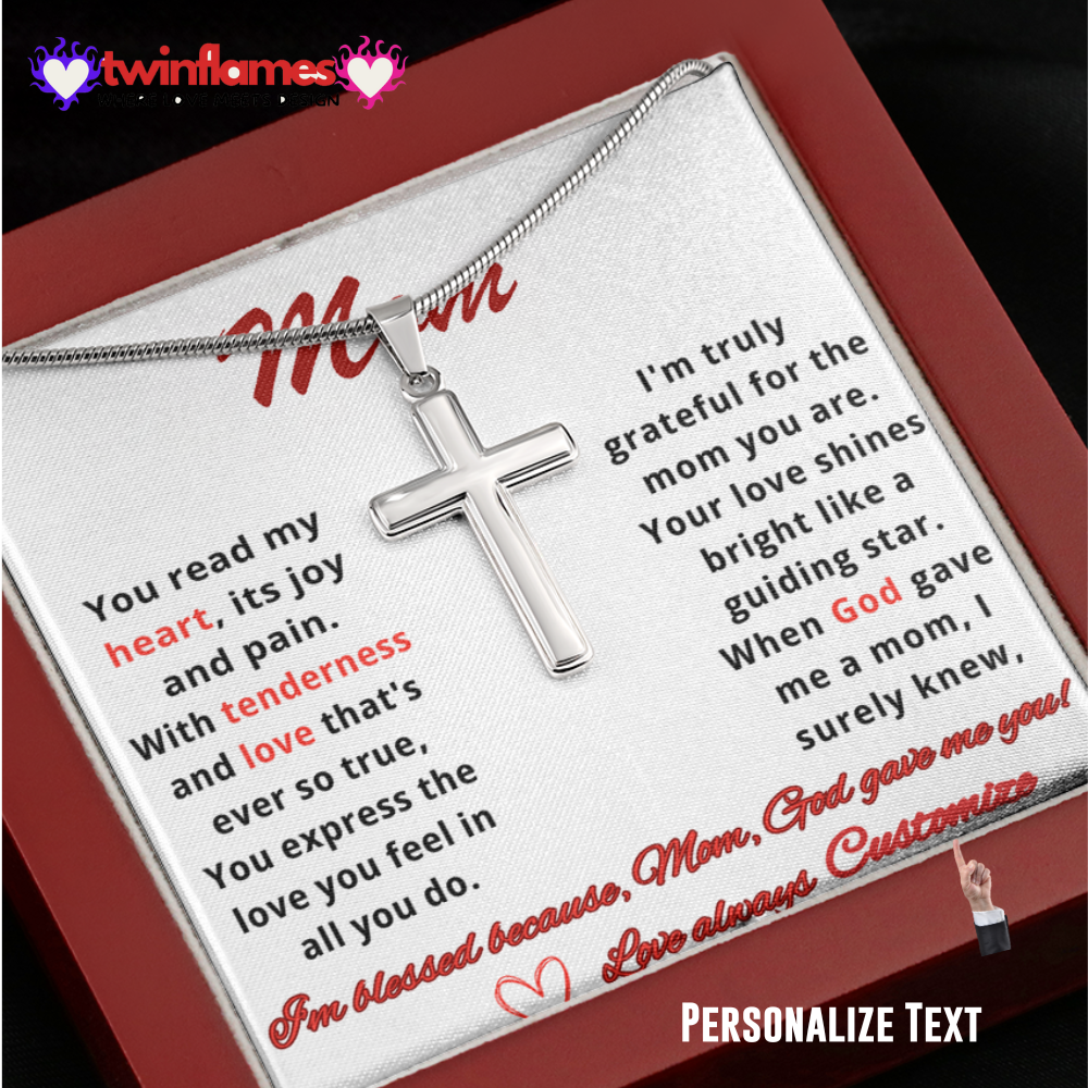 Stainless cross necklace, Gift For Mom From Daughter Son, Mother's Day Necklace, Gift, Mom Birthday Gift, Mom Necklace, Unique Mothers Day Gift, Mother's Day Jewelry Gift with a Personalized Message Card