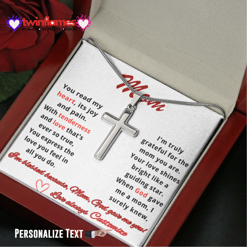 Stainless Cross Necklace – Unique Mother’s Day or Birthday Gift for Mom, with Personalized Message Card!