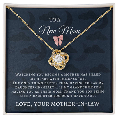 Love Knot Necklace – Heartwarming Mother’s Day Gift for New Mom & Daughter-in-Law, with Message Card!