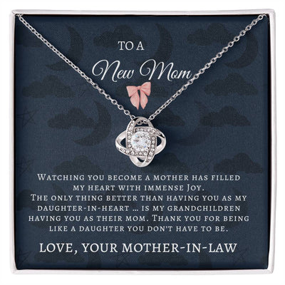 Love Knot Necklace – Heartwarming Mother’s Day Gift for New Mom & Daughter-in-Law, with Message Card!