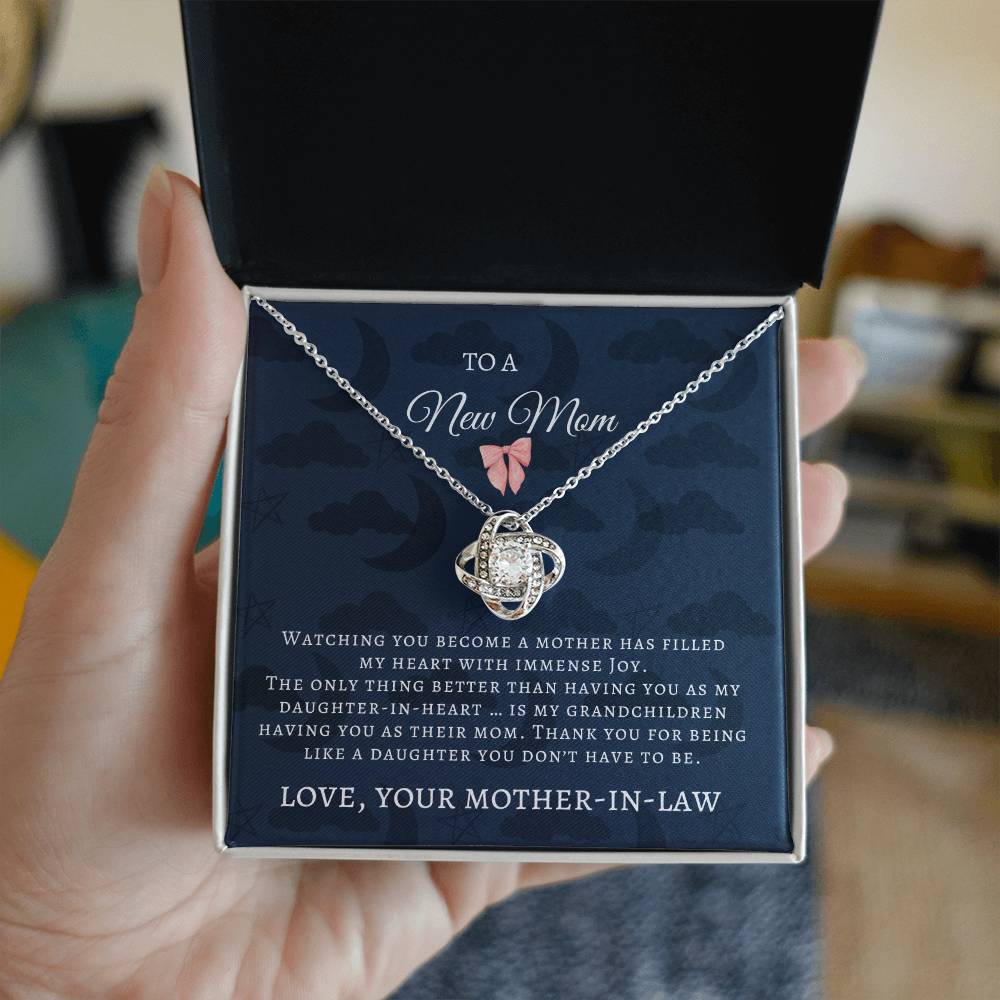 Love Knot Necklace – Heartwarming Mother’s Day Gift for New Mom & Daughter-in-Law, with Message Card!