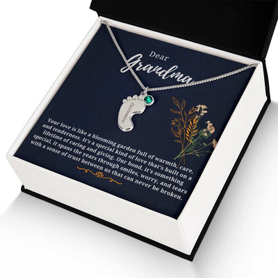 Baby Feet Birthstone Necklace with Custom Engraving – Personalized Jewelry for New Moms