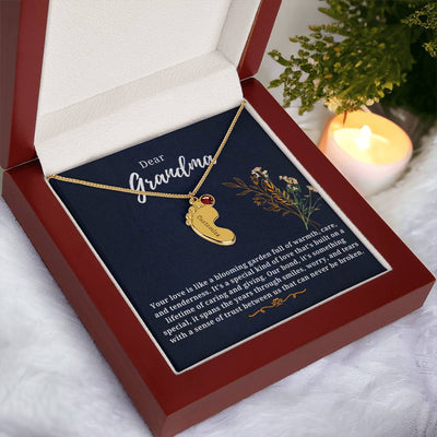 Baby Feet Birthstone Necklace with Custom Engraving – Personalized Jewelry for New Moms