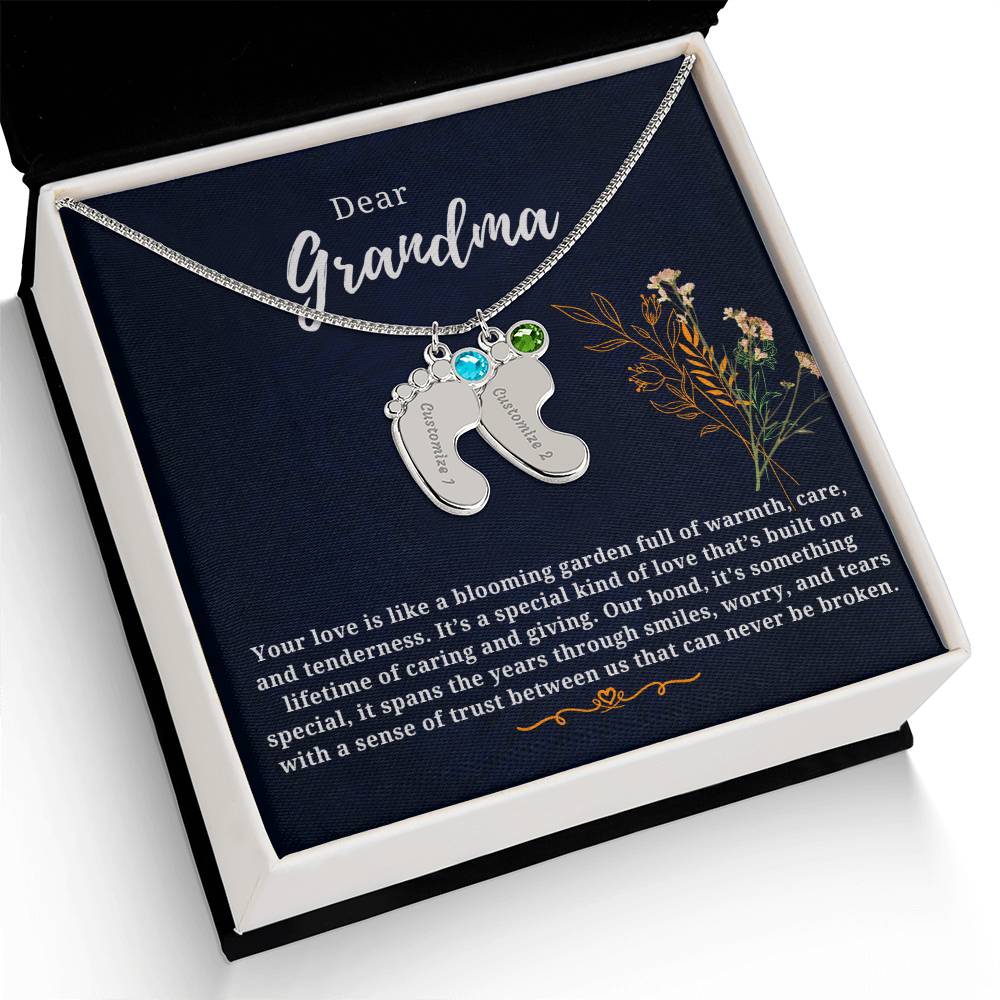 Baby Feet Birthstone Necklace with Custom Engraving – Personalized Jewelry for New Moms