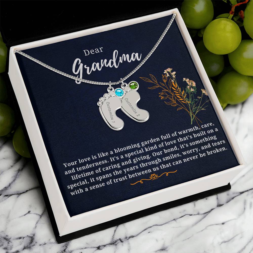 Baby Feet Birthstone Necklace with Custom Engraving – Personalized Jewelry for New Moms