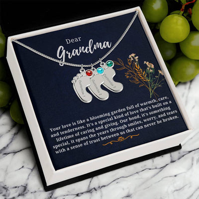 Baby Feet Birthstone Necklace with Custom Engraving – Personalized Jewelry for New Moms