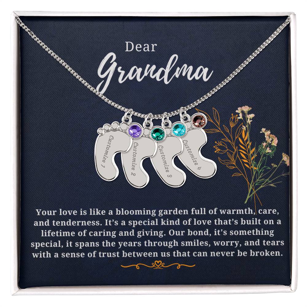 Baby Feet Birthstone Necklace with Custom Engraving – Personalized Jewelry for New Moms