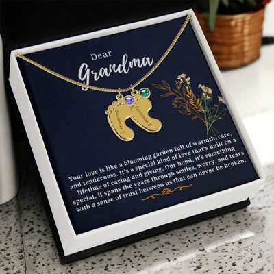 Baby Feet Birthstone Necklace with Custom Engraving – Personalized Jewelry for New Moms