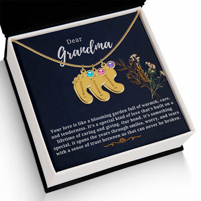 Baby Feet Birthstone Necklace with Custom Engraving – Personalized Jewelry for New Moms