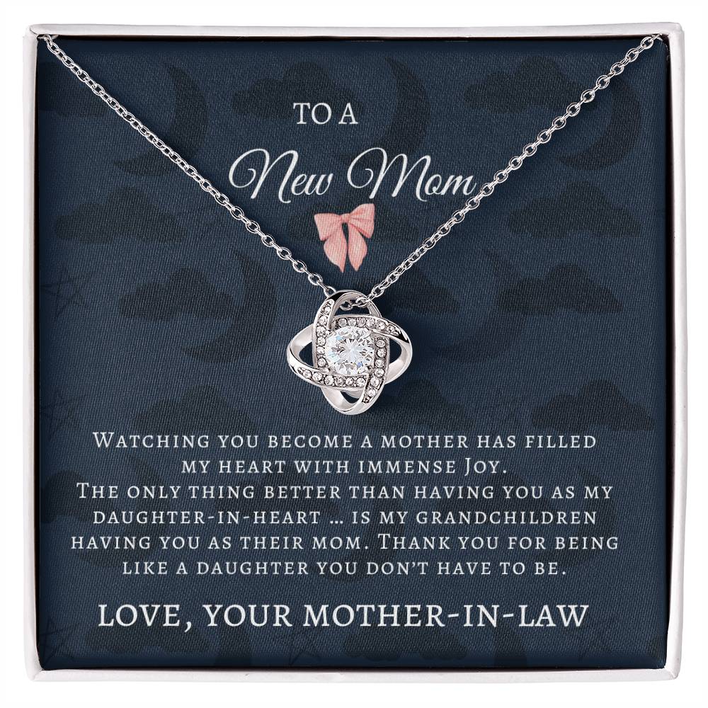 Love Knot Necklace – Heartwarming Mother’s Day Gift for New Mom & Daughter-in-Law, with Message Card!