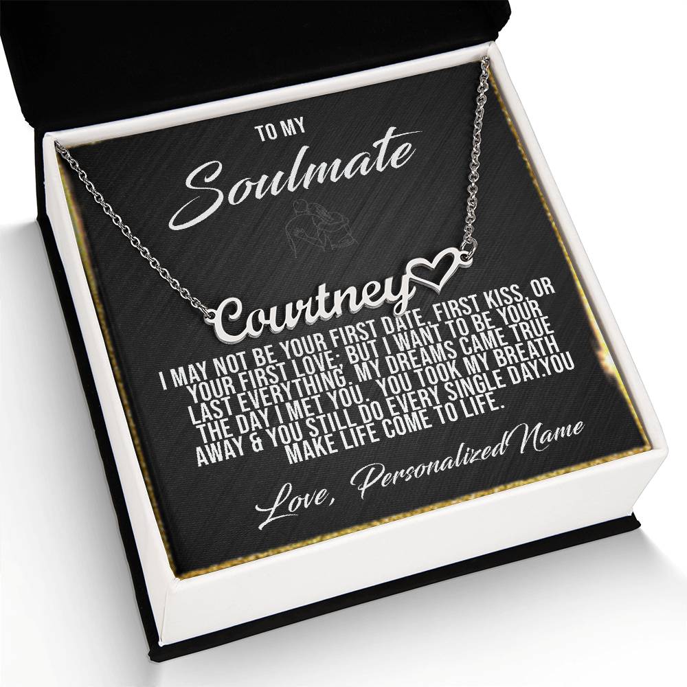 To My Soulmate Necklace Gift, Signature Style Name Necklace W Heart, Anniversary Gift For Her, Wife Girlfriend Soulmate Gift,